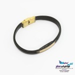 دستبند طلا و چرم - طرح هندسی