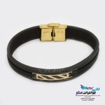 دستبند طلا و چرم - طرح هندسی