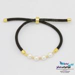 دستبند طلا بافت - طرح مروارید و گوی تراش