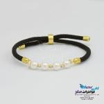 دستبند طلا بافت - طرح مروارید و گوی تراش