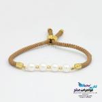 دستبند طلا بافت - طرح مروارید و گوی تراش