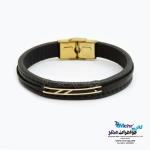 دستبند طلا و چرم - طرح هندسی