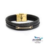 دستبند طلا و چرم - طرح هندسی