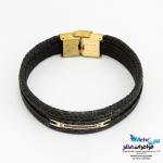 دستبند طلا و چرم - طرح هندسی